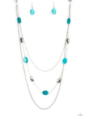 Paparazzi Barefoot and Beachbound Blue Necklace and Earring Set